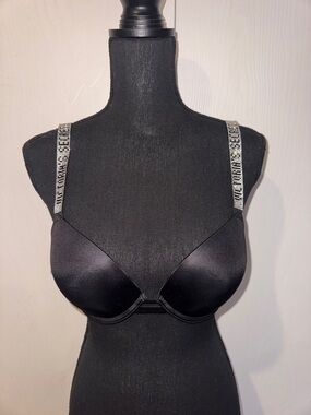 Victoria's Secret Black Padded Bra with Logo Embellished Straps